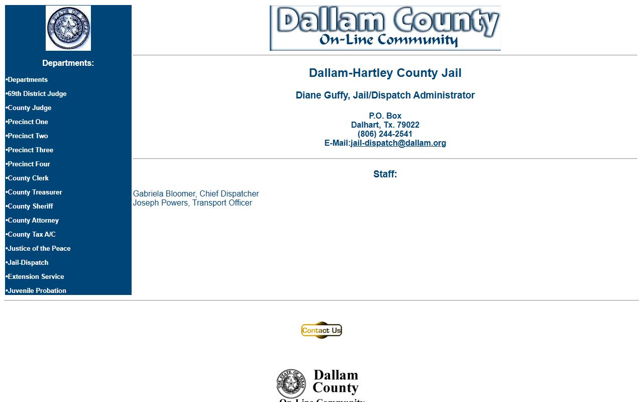 Dallam-Hartley County Jail official page with jail contact information